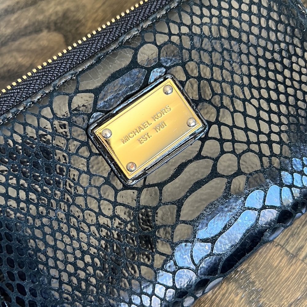 Patent Black Michael Kors Python Wristlet Wallet … - image 2